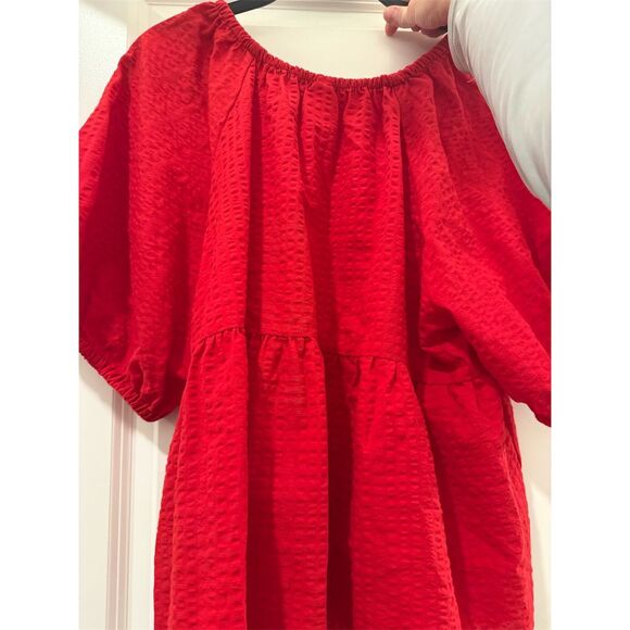 Old Navy Women's XXL Red Puff Sleeve Babydoll Blouse Casual Top - Picture 3 of 3